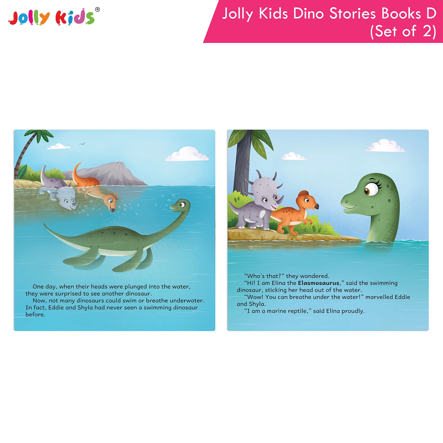 Jolly Kids Dinosaur Story Books D Set of 2 | Colourful Illustrated Dino Adventures for Kids | Elina Elasmosaurus and the Earthquake and Peter Pteranodon to the Rescue - Image 3