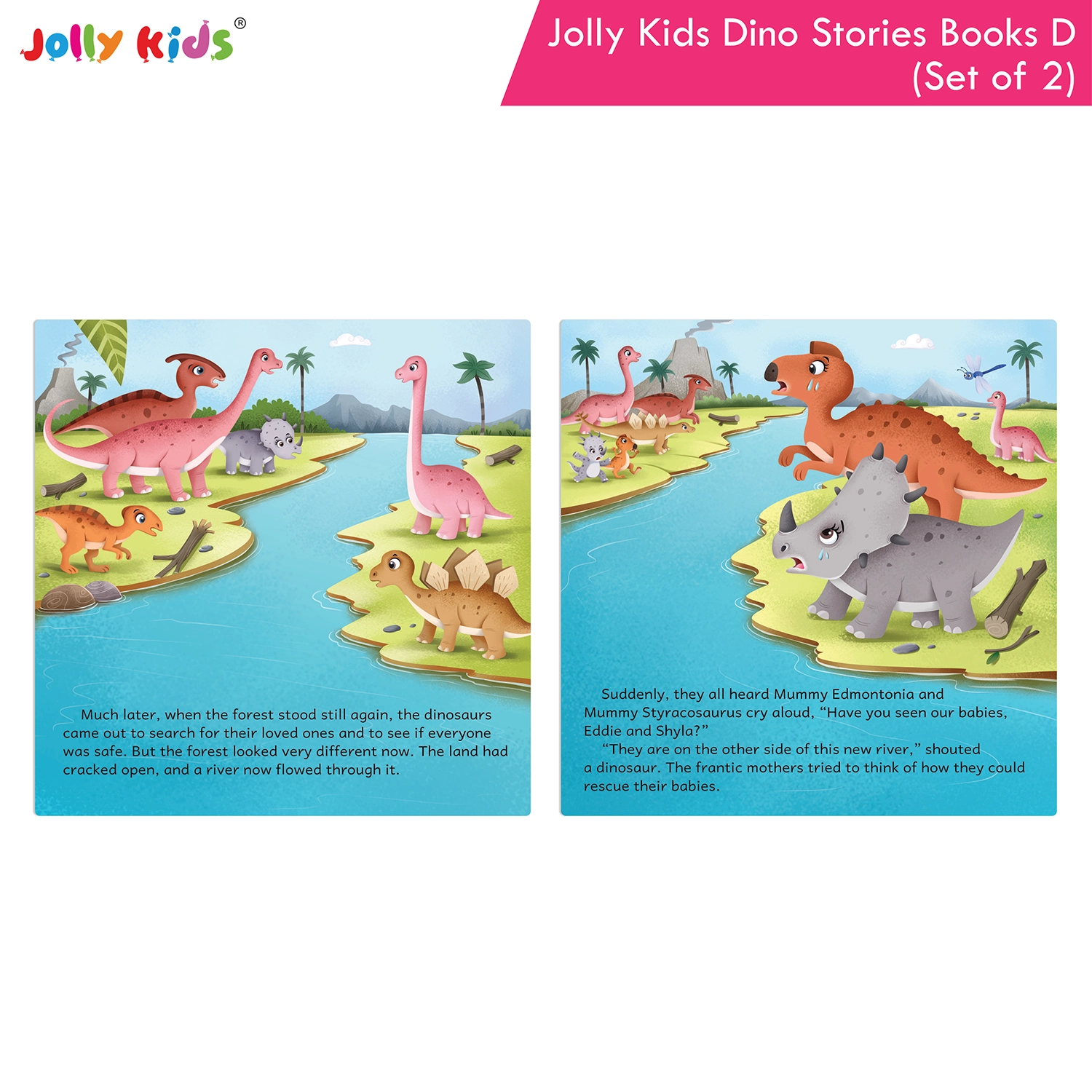 Jolly Kids Dinosaur Story Books D Set of 2 | Colourful Illustrated Dino Adventures for Kids | Elina Elasmosaurus and the Earthquake and Peter Pteranodon to the Rescue - Image 5