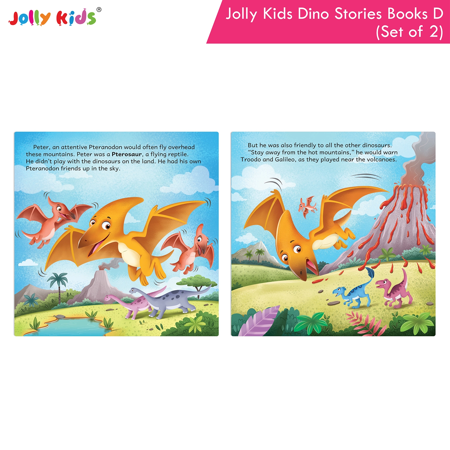 Jolly Kids Dinosaur Story Books D Set of 2 | Colourful Illustrated Dino Adventures for Kids | Elina Elasmosaurus and the Earthquake and Peter Pteranodon to the Rescue - Image 8