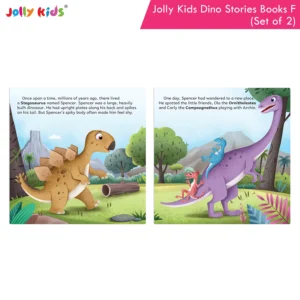 Jolly Kids Dinosaur Story Books F Set of 2 | Colourful Illustrated Dino Adventures for Kids | Spencer the Spiky Stegosaurus and Terry the Triceratops and the Firefly