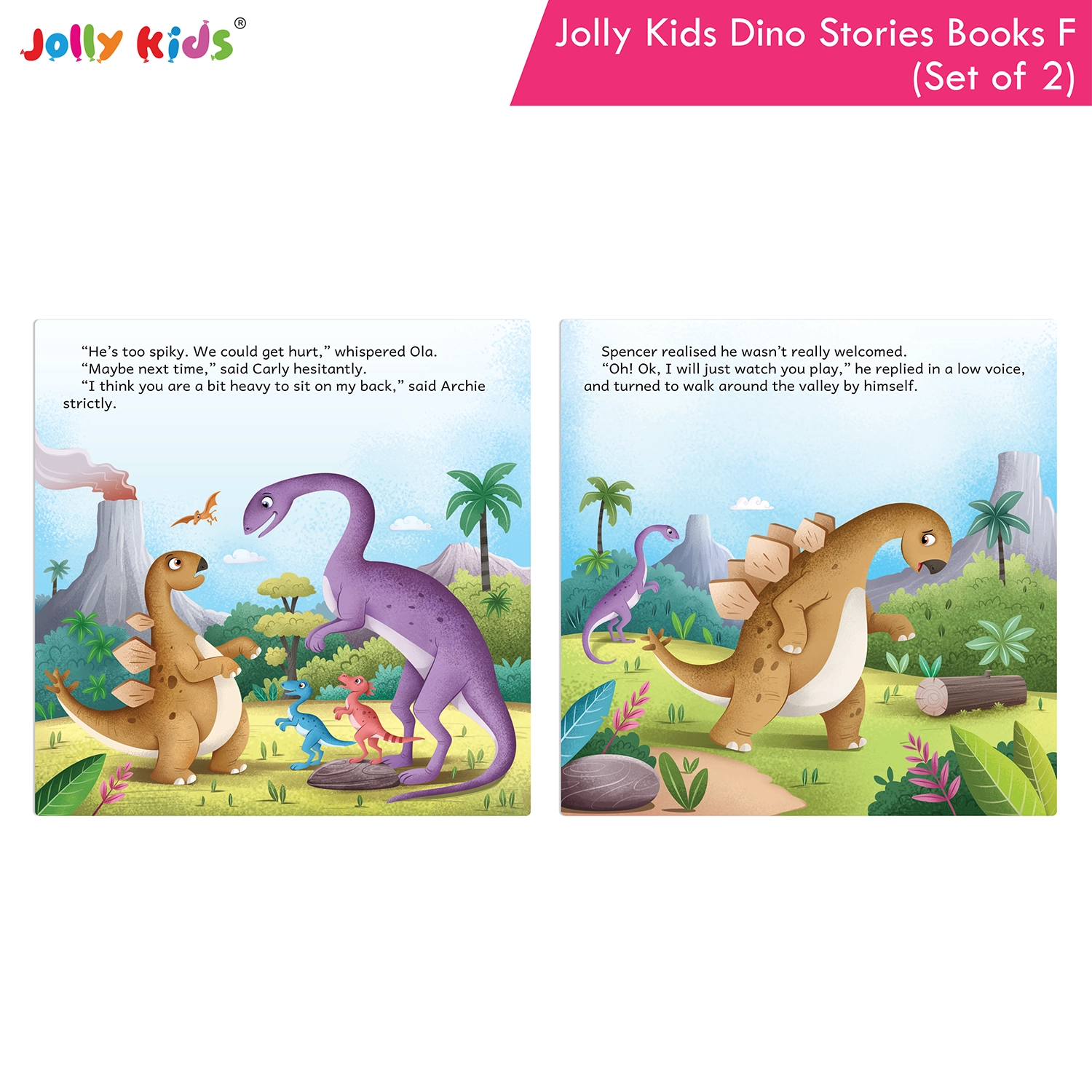 Jolly Kids Dinosaur Story Books F Set of 2 | Colourful Illustrated Dino Adventures for Kids | Spencer the Spiky Stegosaurus and Terry the Triceratops and the Firefly - Image 4