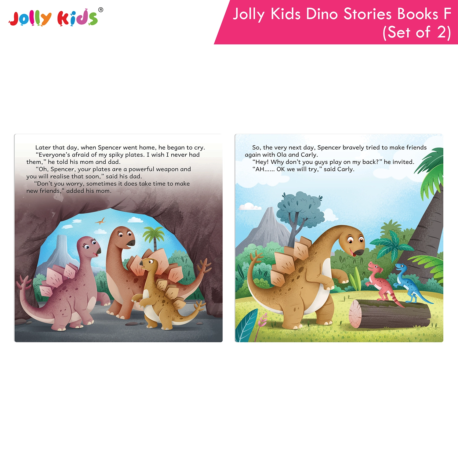 Jolly Kids Dinosaur Story Books F Set of 2 | Colourful Illustrated Dino Adventures for Kids | Spencer the Spiky Stegosaurus and Terry the Triceratops and the Firefly - Image 5