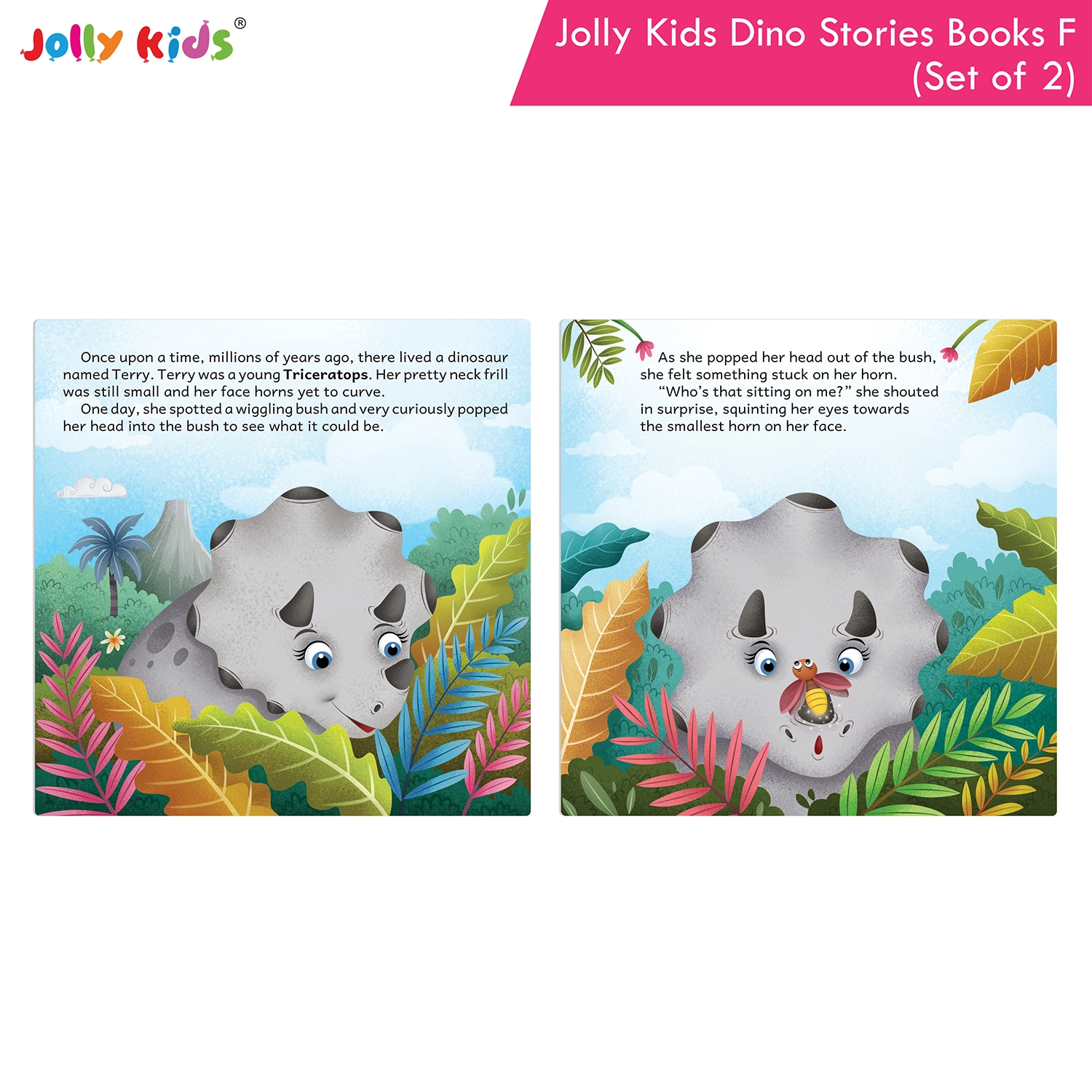 Jolly Kids Dinosaur Story Books F Set of 2 | Colourful Illustrated Dino Adventures for Kids | Spencer the Spiky Stegosaurus and Terry the Triceratops and the Firefly - Image 6