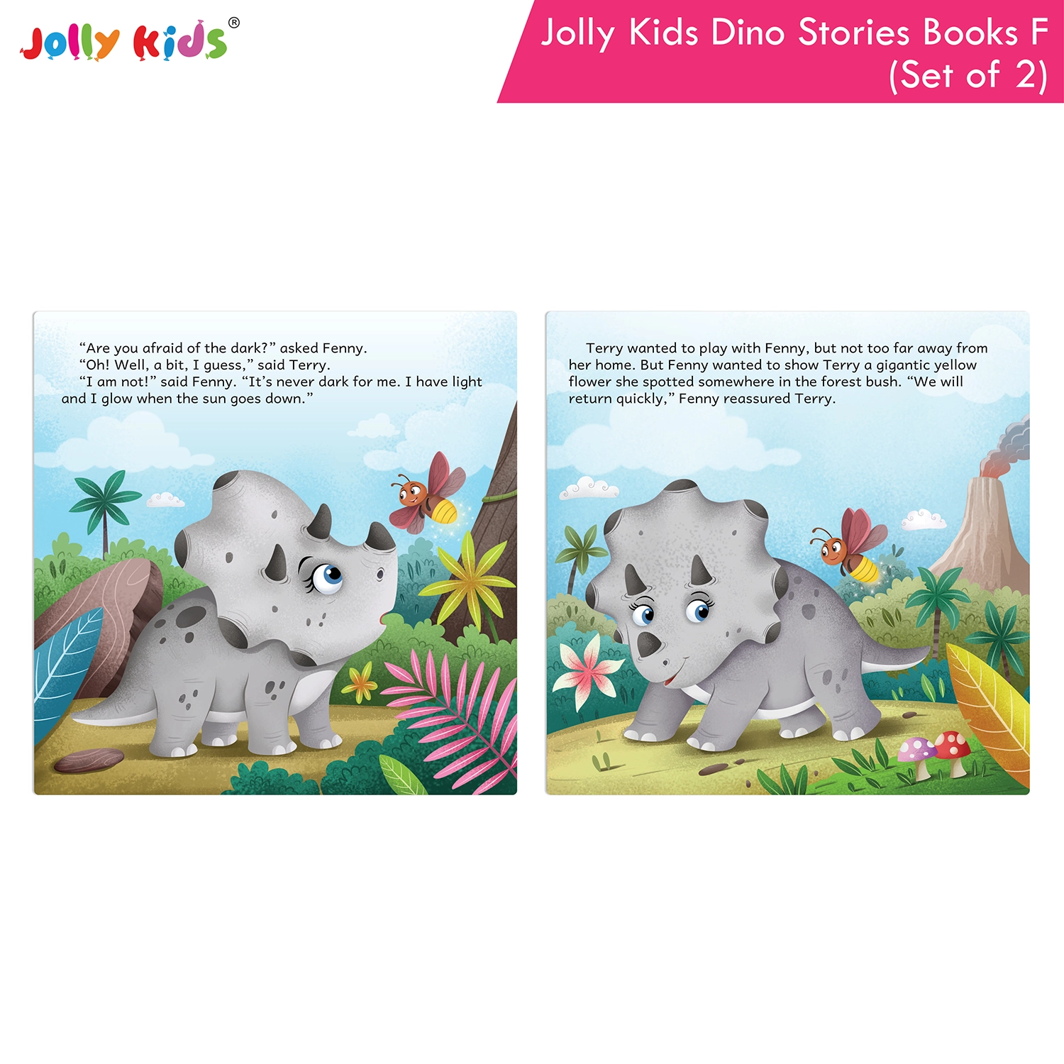 Jolly Kids Dinosaur Story Books F Set of 2 | Colourful Illustrated Dino Adventures for Kids | Spencer the Spiky Stegosaurus and Terry the Triceratops and the Firefly - Image 8